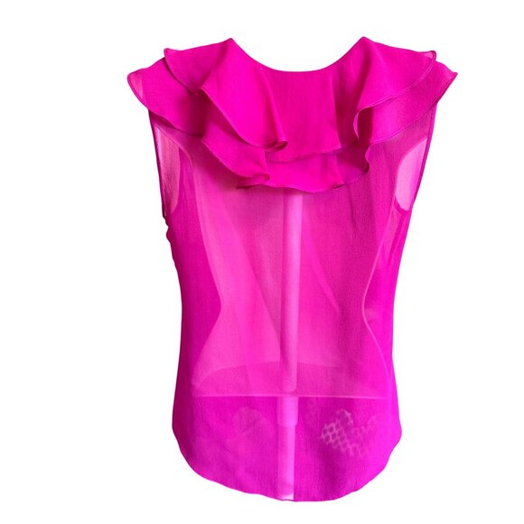 Yoana Baraschi Women's S Sleeveless Ruffled Silk Blouse Fuchsia Posh Luxe Chic - Picture 3 of 8